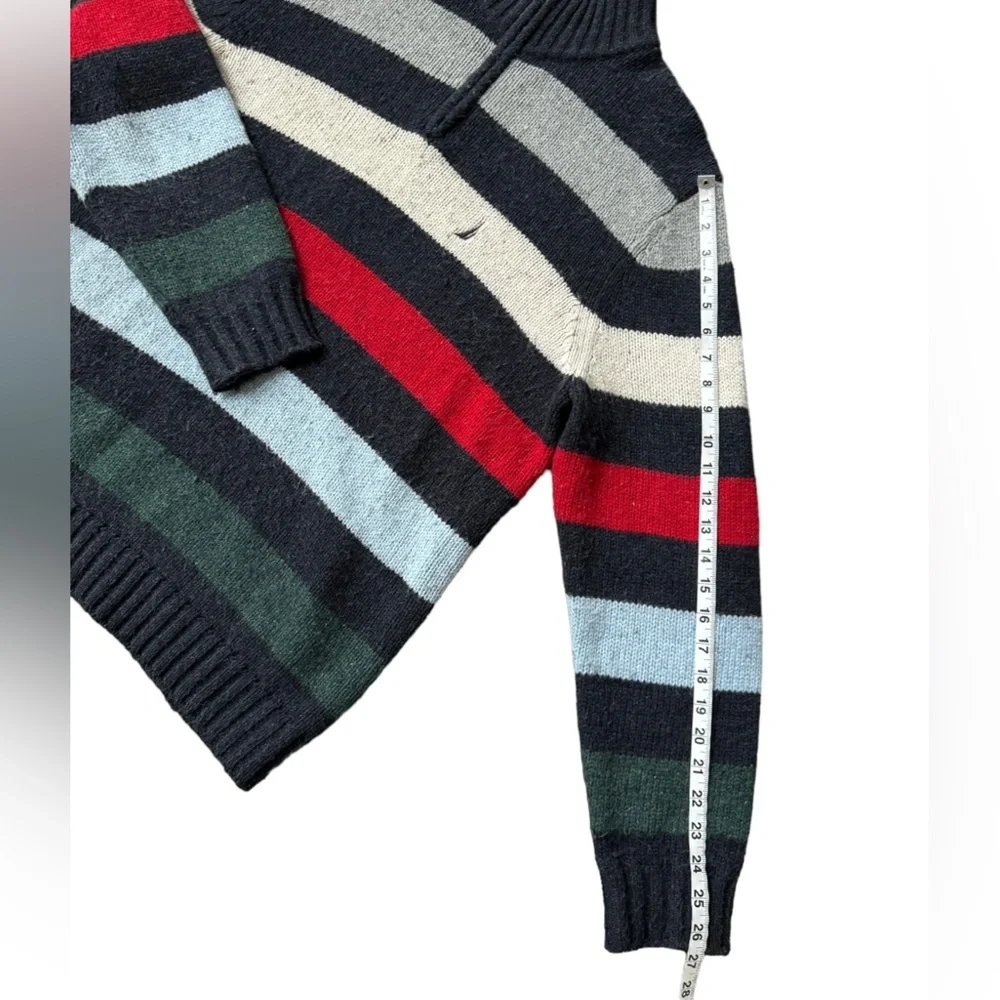 Nautica Mens Knitted Wool Blend Tripe 1/4 Zip Up Pull Over Sweater‎ Size XL